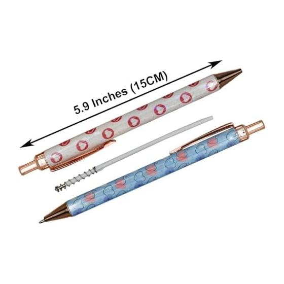 Maydahui Stylish Color Heart Click Ballpoint Pens Set of 8, 1.0mm Black Ink Cute Love Wing Pens for Writing, Women, Kids, Students, Christmas,
