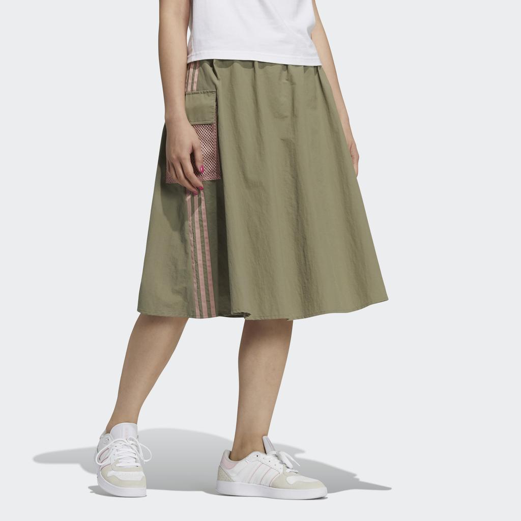 Adidas Neo August Skirt Striped Pocket Splicing Tennis Sports Long Skirt Women Skirts Green H18602