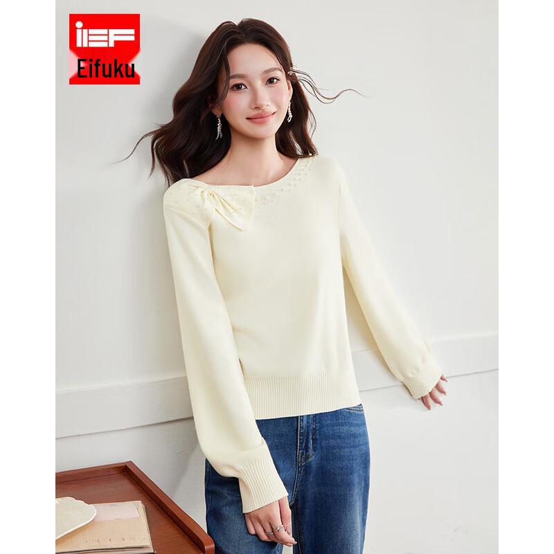 IEF Women's Pearl Embellished Long Sleeve Knit Sweater
