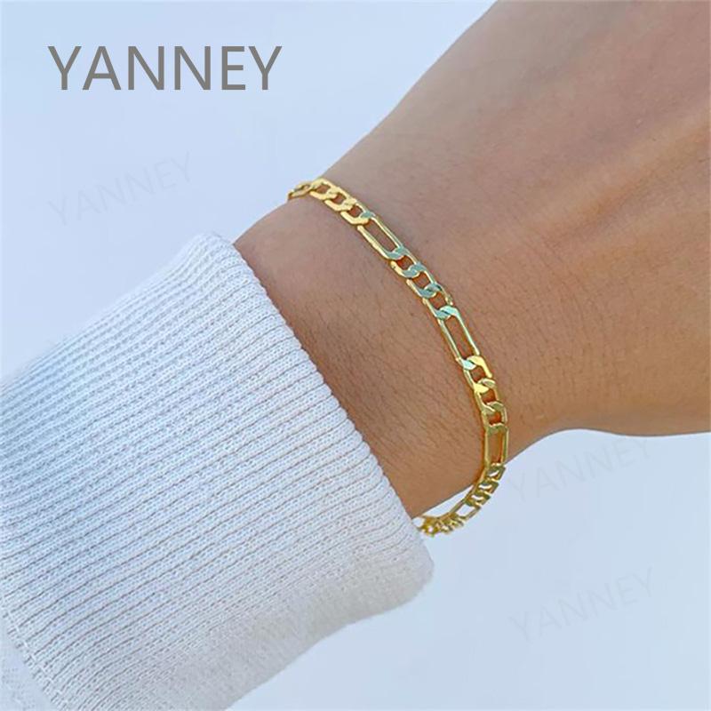 

Charm 925 Silver 4MM 8 Inches 18K Gold Side Chain Bracelet for Women Wedding Party Gift Fashion Jewelry
