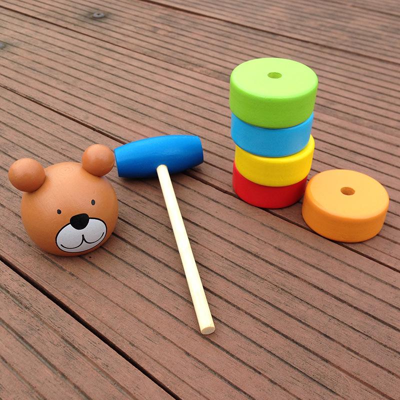 Animal Bear Knock Rainbow Towel Educational Wooden Toys For Children Baby Kids