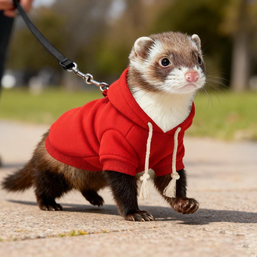 Ferret Hoodie Warm Soft Hamster Outfits With Harness Small Animal Ferret Sweater For Bunny Squirrels Chinchilla Chihuahua Pet