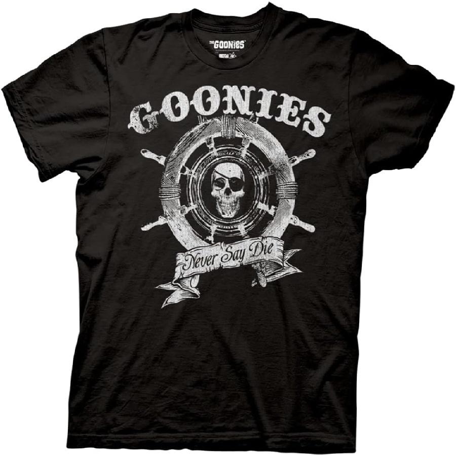 Ripple Junction The Goonies Men s Short Sleeve T-Shirt Captain s Wheel Never Say Die Quote 1980 s Comedy Officially Licensed S