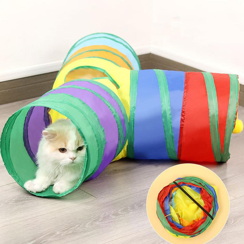 Cat Tubes And Tunnels 3 Way Foldable With Peephole Pet Tunnel Interactive Cat Toys For Kitten Puppy Small Dog Pet Indoor Play