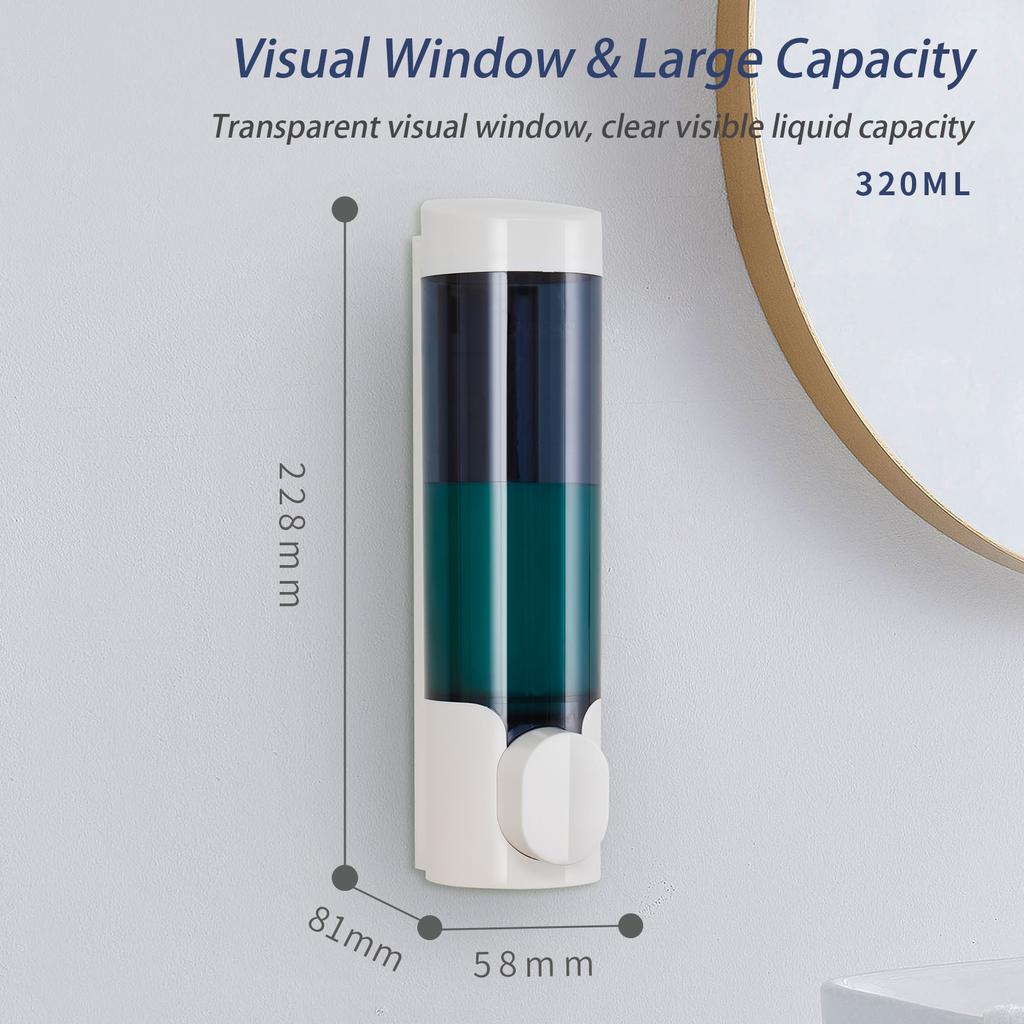 Kitchen Soap Dispenser 320ml*1 Bottle Shower Shampoo Dispenser Wall Mount Plastic Hand Liquid Soap Dispenser for Hotel Bathroom