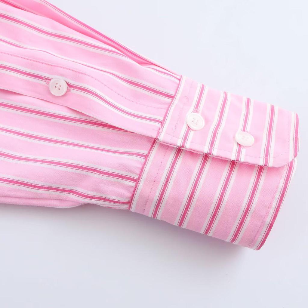 2025 Spring Women's Striped Poplin Shirt: Casual, Versatile, Turn-Down Collar, Long-Sleeve Fashion