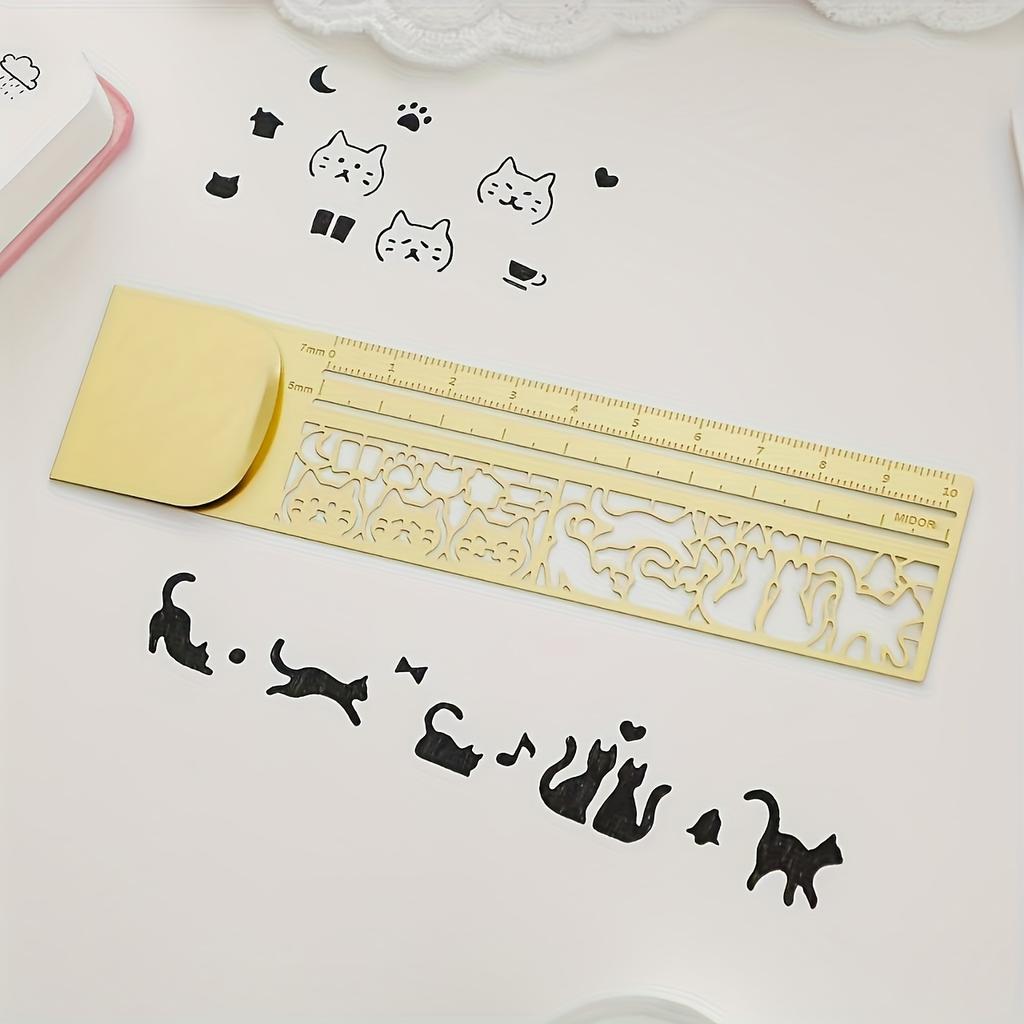 Cat-Shaped Stencil Ruler & Bookmark - Double-Sided Hollow-Out Template with Cm/inch Scale for Journaling Scrapbooking