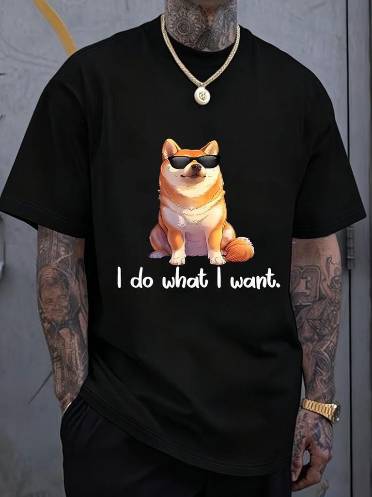 Cool Sunglasses Shiba Inu I Do What I Want Graphic Unisexs Cotton Crew Neck Tee Short Sleeve Loose Casual Street Male Wear Top