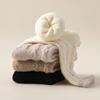 Korean Style Women's Mid-Calf Lace Color Block Wool Socks with Heart Embroidery - Fleece-Lined for Extra Warmth