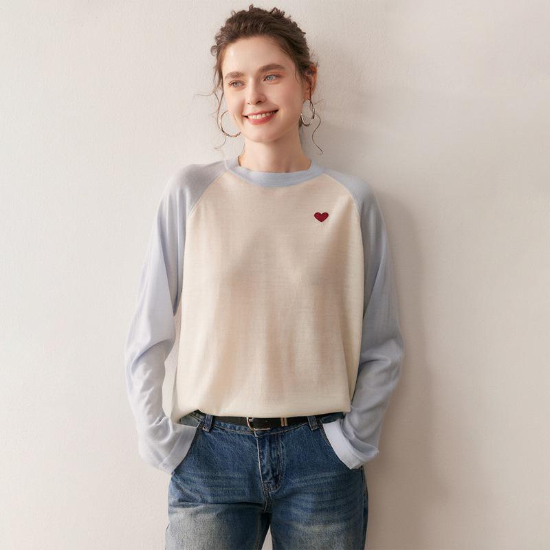 Yangzi Yarn Wool Color Block Knit Women's Pullover - Simple, Versatile, Slimming Base Layer for Spring & Autumn