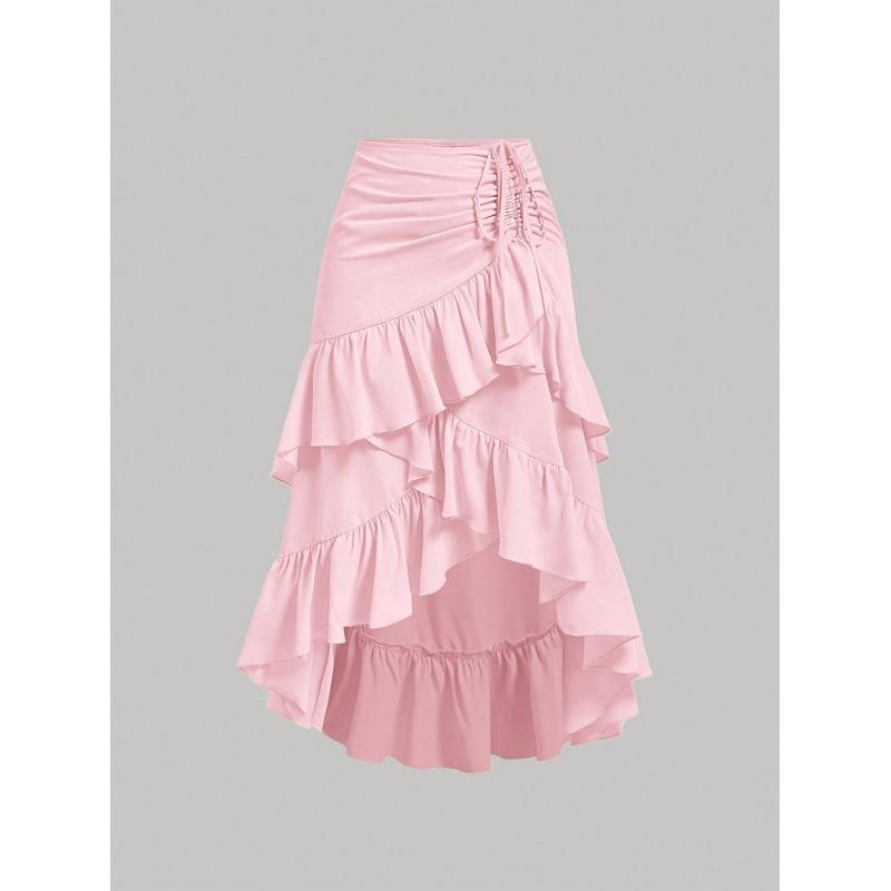 Summer New Temperament Elegant High Waist Splicing Thin Ruffle Hem Skirt
