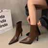Pointed Toe Ankle Boots Women's Single Boots British Style 2025 Autumn New High Heel Soft Leather Ankle Boots
