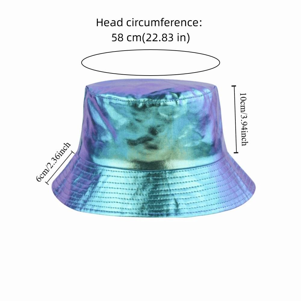 Leather Luminous Bucket Hat Wide Brim Solid Color Laser Rainbow Fisherman Hat Gold Silver Shiny Sun Cap Stage Performances