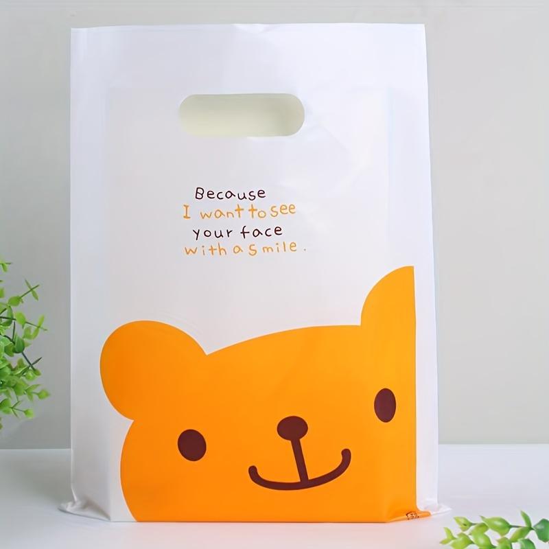 [50 Cute Bear Gift Bags] 50-Pack Cute Bear Design Plastic Gift Bags | White Cartoon Animal Shopping Bags for Party Favors, Wedding