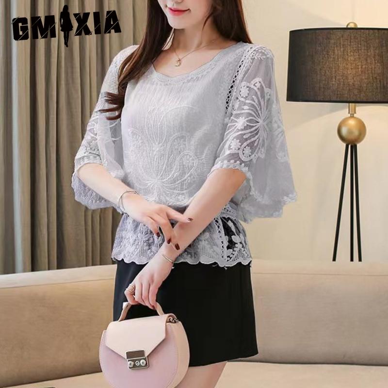 

GMXIA Женская мода повседневные однотонные блузки и рубашки с V-образным вырезом XXL серый