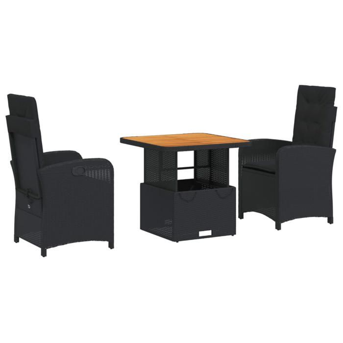 VidaXL Ensemble à Manger de Jardin avec Coussins 3 pcs, Table de Terrasse, Meubles de Patio, Mobilier d'Extérieur, Noir 3277325