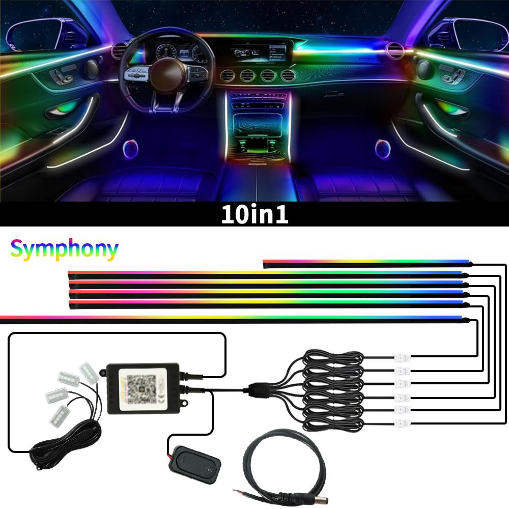 Led Car Ambient Light RGB 64 Color Symphony Streamer Acrylic LED Strip Light Neon Decoration Atmosphere Lamp Kit by APP Control