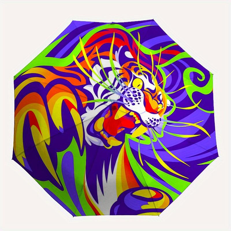 

1pc Tiger Vibrant Auto Open/Close Leisure Umbrella with Windproof, Functional Design, 8-Rib Sturdy Canopy