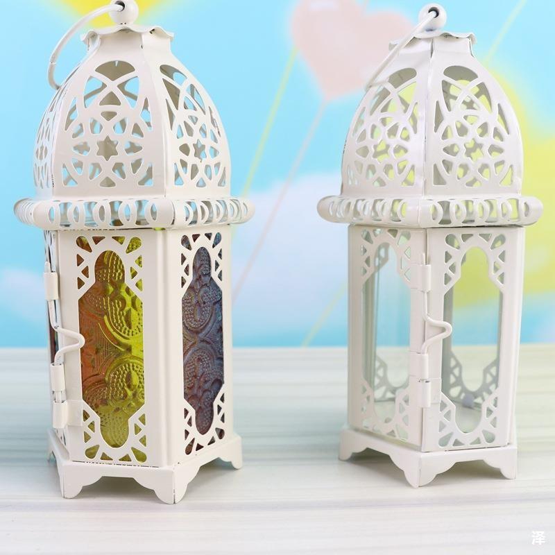 Vintage Hollow Moroccan Iron Lantern Tea Light Hanging Candle Holder Candlestick