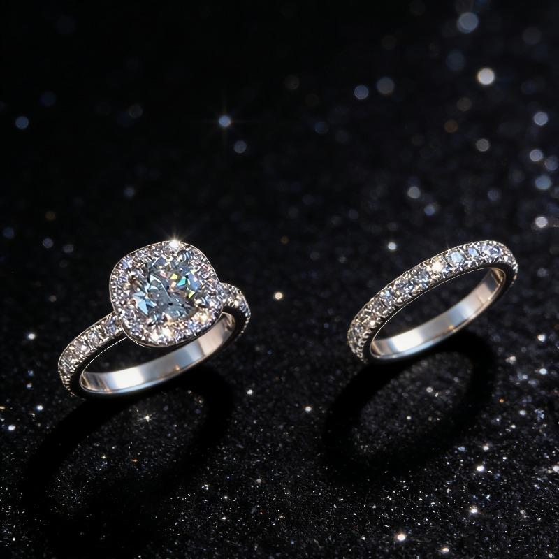 Luxury Exquisite CopperColor Princess Ring for Women Fashion Inlaid White Zircon Stones Wedding Rings Set Engagement Jewelry