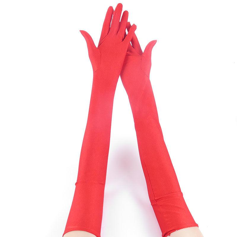 Women'S Evening Party Formal Gloves Solid Color Satin Long Finger Mittens For Events Activities Red White Rose Color