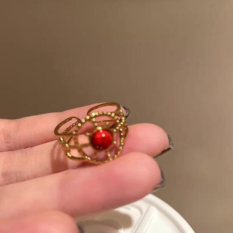Ma Jin Caixin Retro Red Ring Collection Light Luxury Fashion Versatile Daily Stacking Open Ring