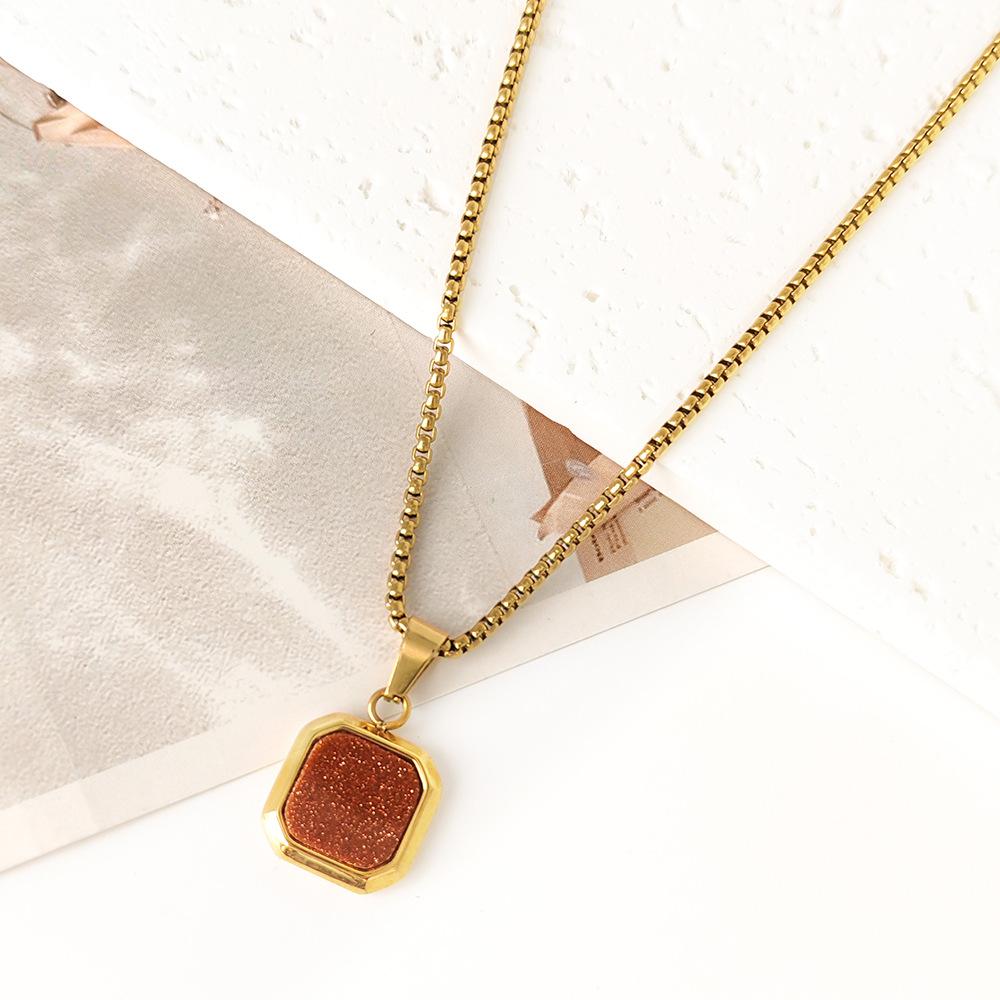 European and American New Style 16MM Square Natural Sand Pendant Fashion Versatile Necklace for Women