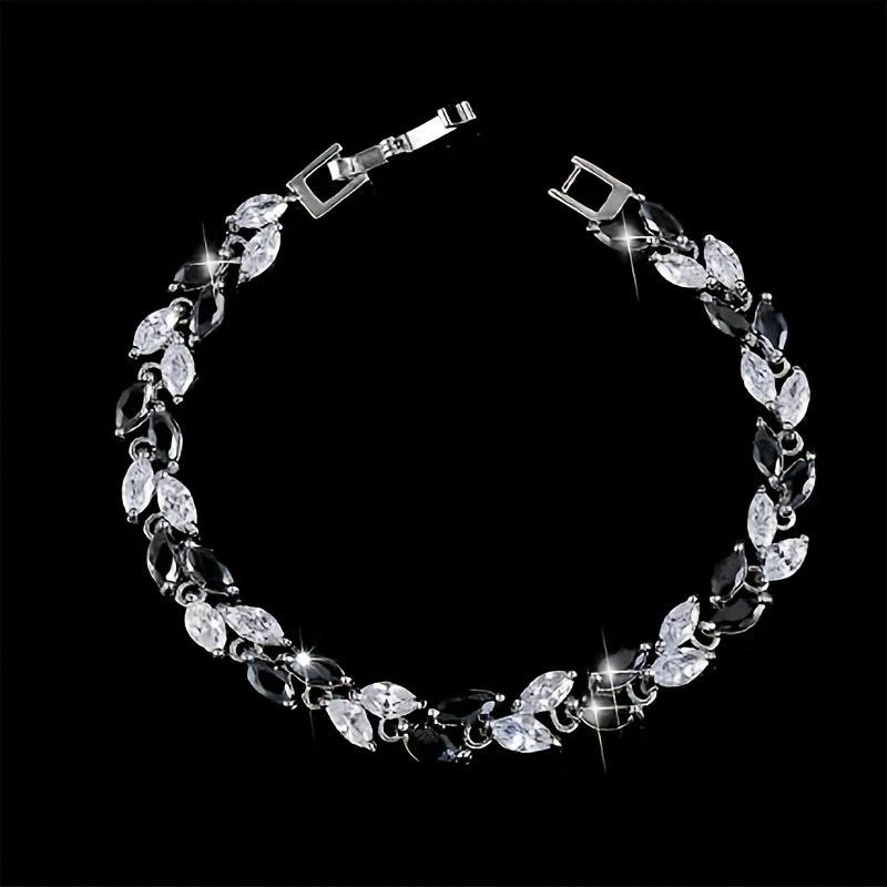 Multicolor Cubic Zirconia Leaf Ear of Wheat Pendant Bracelet, Silver Plated Crystal Women Jewelry, Birthday Gift for Her