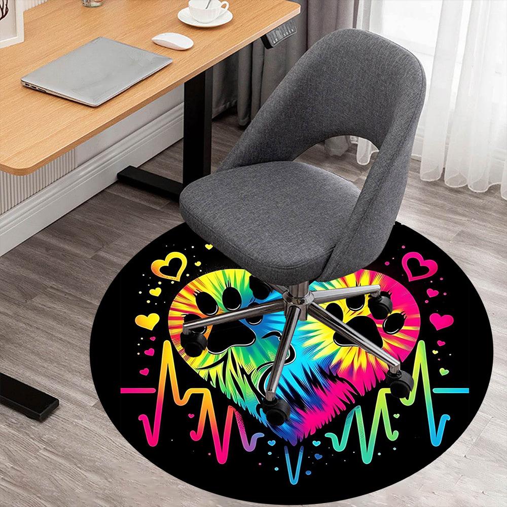 

1pc Paw Print Heart Round Chair mat office Area Rug - Non-Slip, Floor Mat for Office, Bedroom, and Indoor Decor p127135 80cm by 80cm