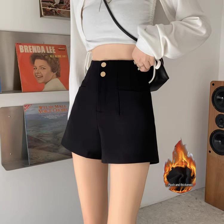 

Women s Black High-Waisted Wide-Leg Shorts - Korean Style Elastic Casual Outerwear, Autumn/Winter 2024 3XL [For 148-158 lbs]