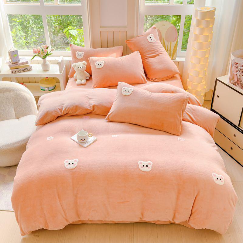 G5Z Cartoon Milk Velvet Towel & Fleece Set: Three-Piece, High Gram Weight, Winter Warmth. 1.2m bed 3-piece set