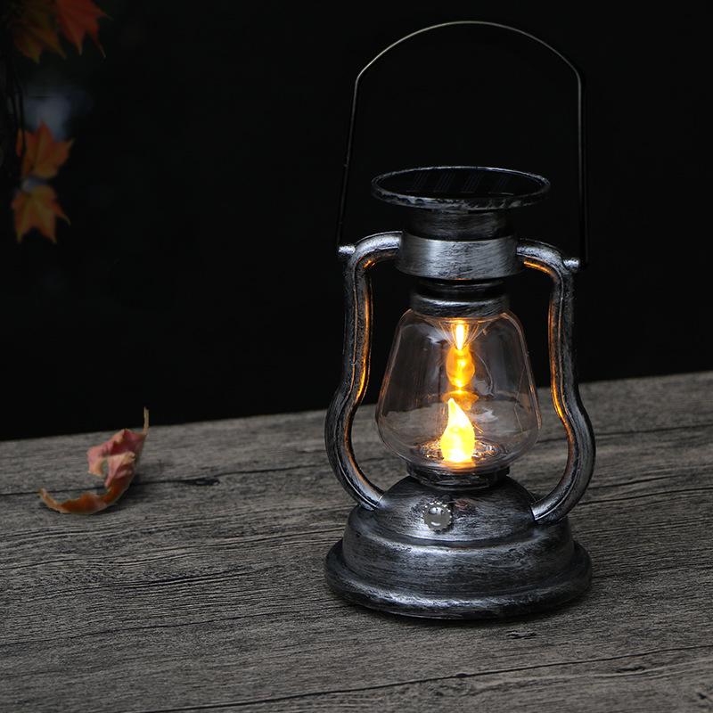 Retro Solar Oil Lamp Outdoor Led Candle Rechargeable Lamp Electronic Nightlight for Garden Yard Home Decoration