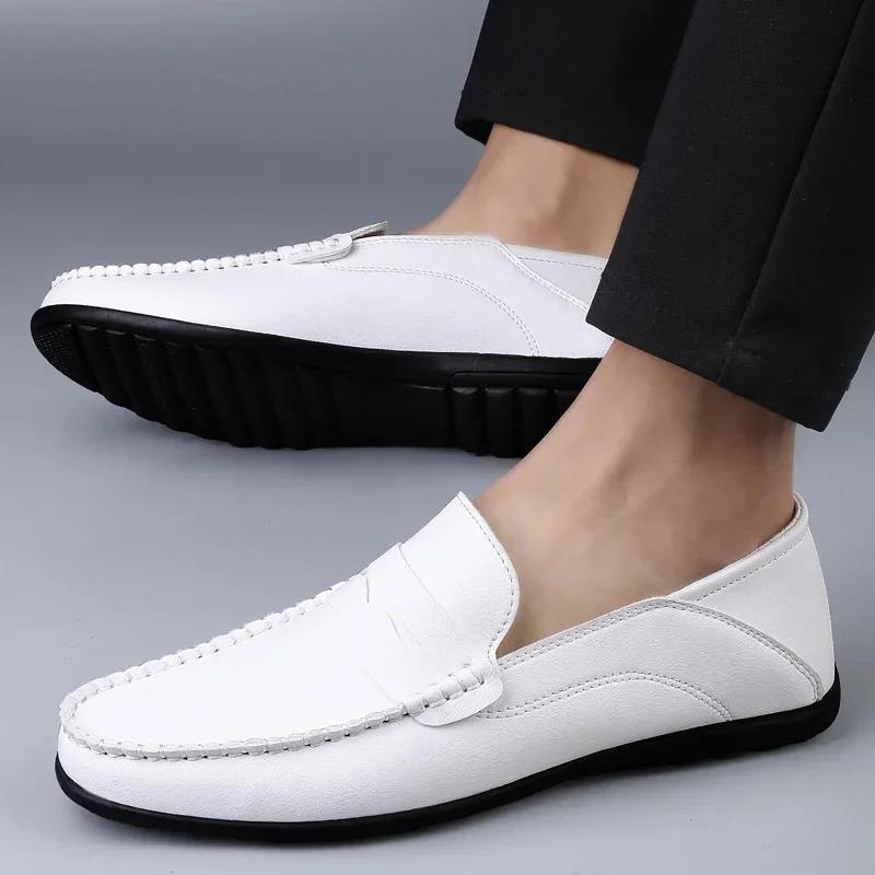 Mocasines de Verano para Hombre Vestido de Boda Blanco Mocasines para Conducir Calzado Zapatos Casuales de Hombre Piel Partida Slip On Ligeros Zapatos Masculinos