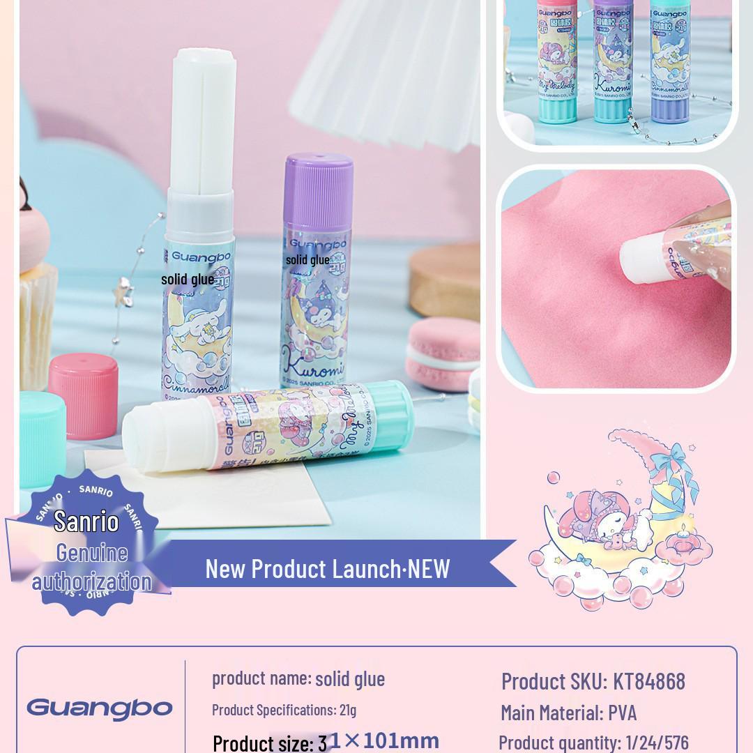 Guangbo Sanrio High Viscosity Large Capacity Cute Cartoon Glue Stick 21g for Students and DIY Projects Sanrio Glue Sticks Box 24pcs