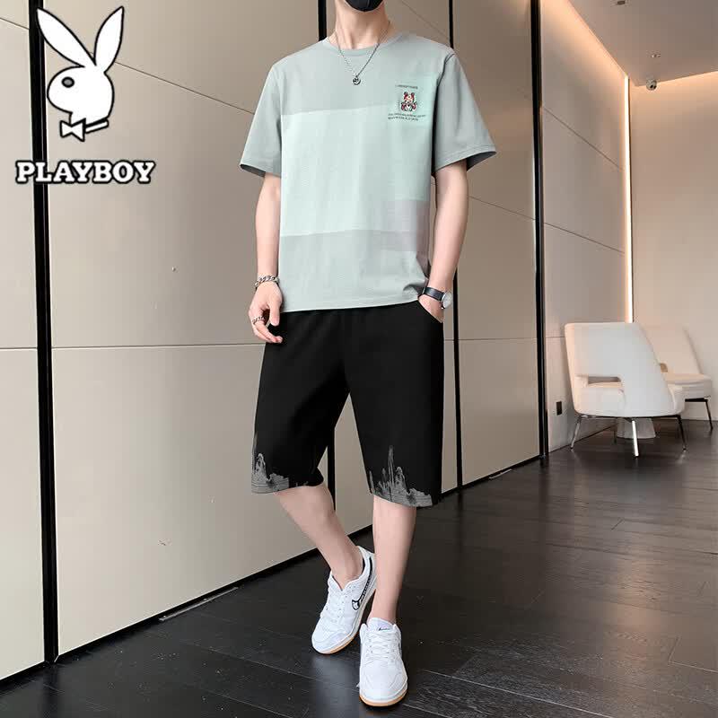 PLAYBOY Men s Summer Casual T-shirt & Shorts Set L