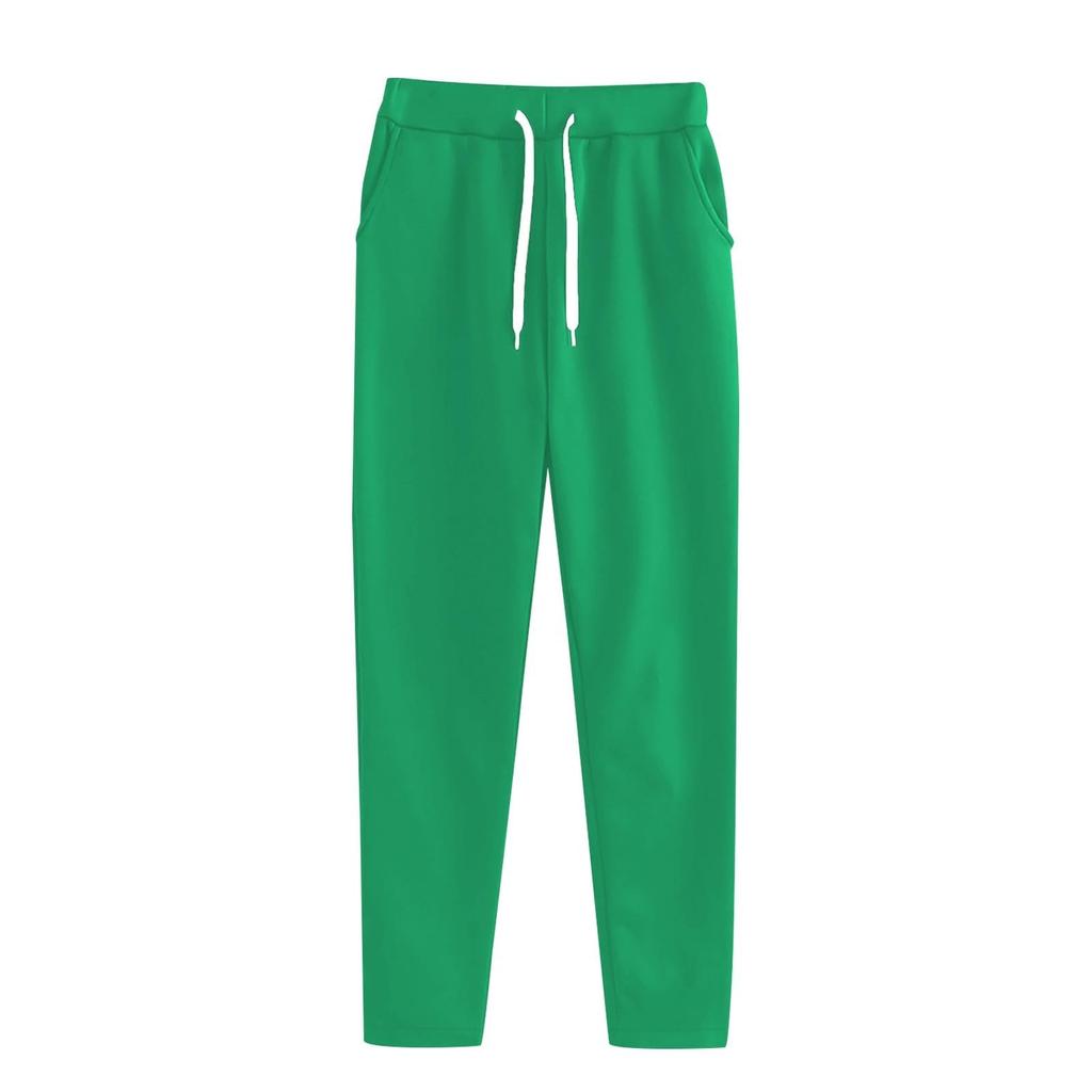 Pantaloni de trening casual de primăvară pentru femei, pentru toate cele patru sezoane, culoare uni, cu talie elastică și buzunare cu șnur