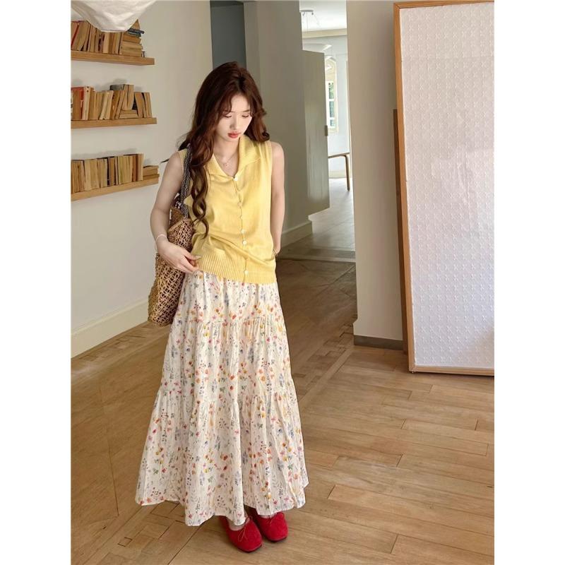 Floral High-waisted Skirt for Women In Spring and Summer New Style A-line Slimming Wide Skirt with Gentle Wind
