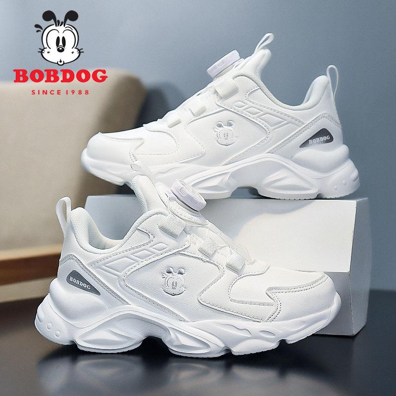 Babu bean children's shoes little white shoes 2025 autumn and winter new boys and girls leather sneakers primary school students soft-soled running sh