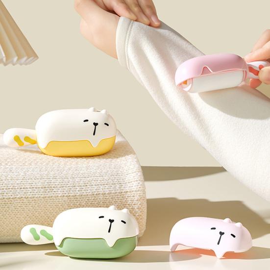 Lint Roller with Integrated Storage Box Cartoon Cat Design No Damage Pet Hair Lint Pilling Remover Reusable Cleaning Tool