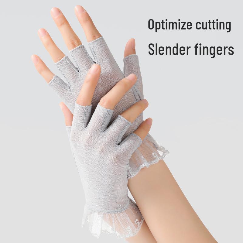 Summer Lace Half-Finger UV Protection Gloves - Breathable Sun Protection for Ladies, Driving, and Cycling.