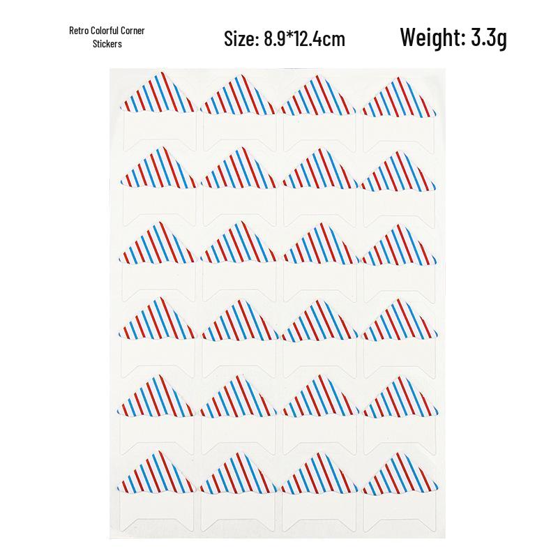 24 Retro Plaid & Stripe Photo Corner Stickers for DIY Albums & Cards - 4 Colors