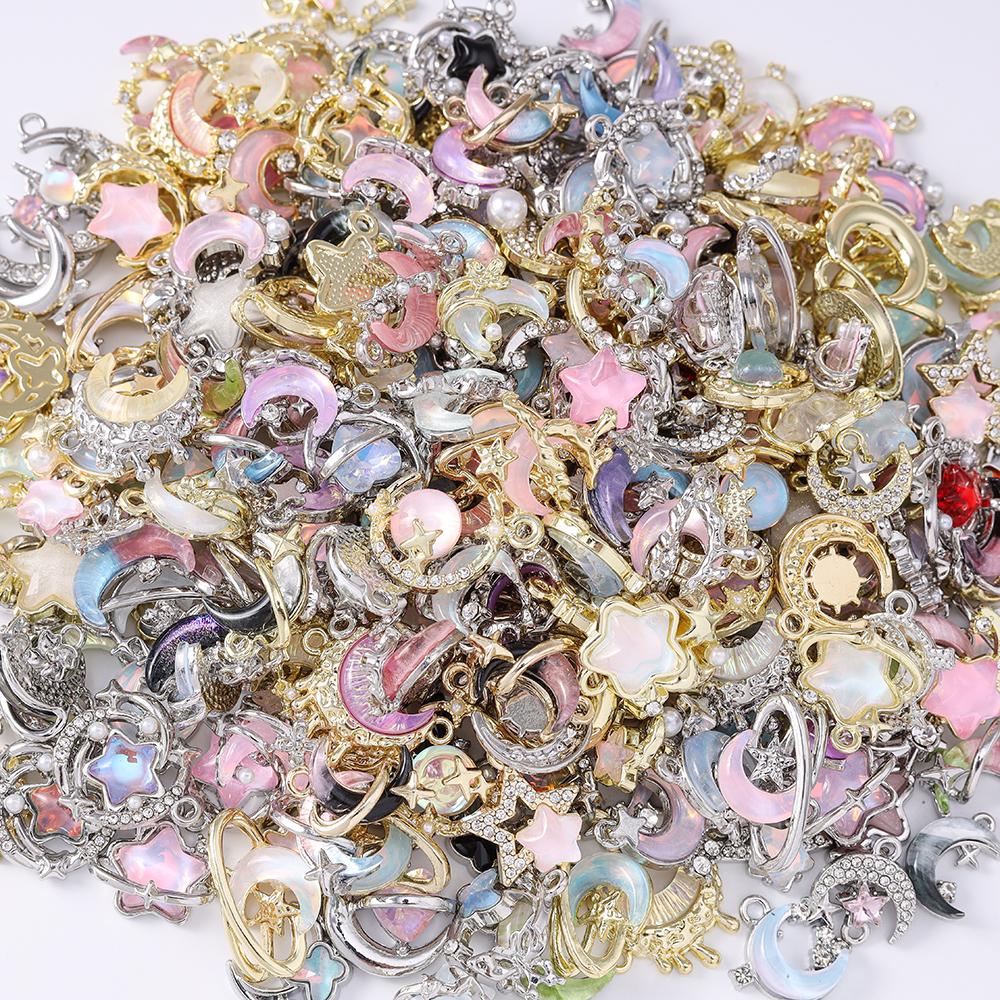 5pcs Random Mix Crystal Moon Star Charms for Earrings Bracelet Necklace  Pendants DIY Jewelry Making Accessories