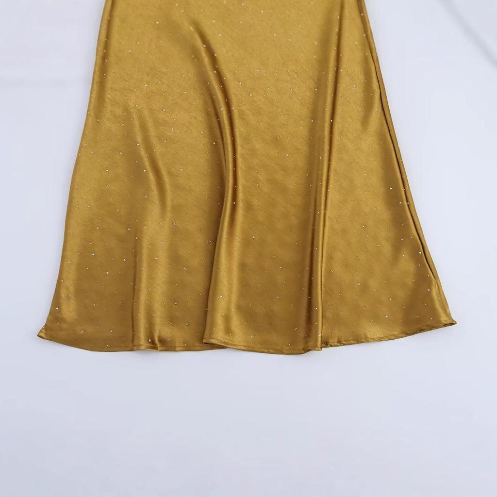 2025 Spring European & American Style Women's Fashion Fishtail Satin Midi Skirt