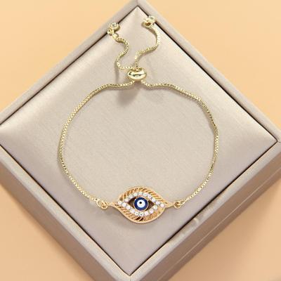 Pulsera de Ojo Maligno Ajustable con Tirador de Cobre - Conserva el Color, Sencilla y de Moda para Mujeres en el Sudeste Asiático