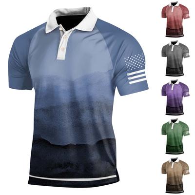 Men's Three Button Printed Lapel Short Sleeve Shirt Top