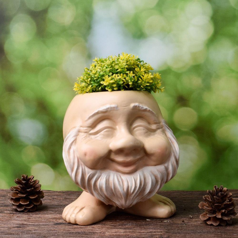 Resin Crafts Muggle Face Flower Pot Funny Planter Pot Creative Plant Pot  For Indoor Outdoor Plant