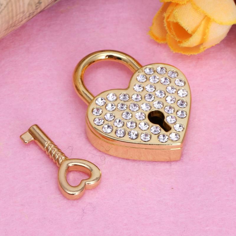 Mini Heart Archaize Padlocks With for Key Metal for Wish Lock Jewelry Box Diamonds Decorative Padlock for Lovers, Girls,