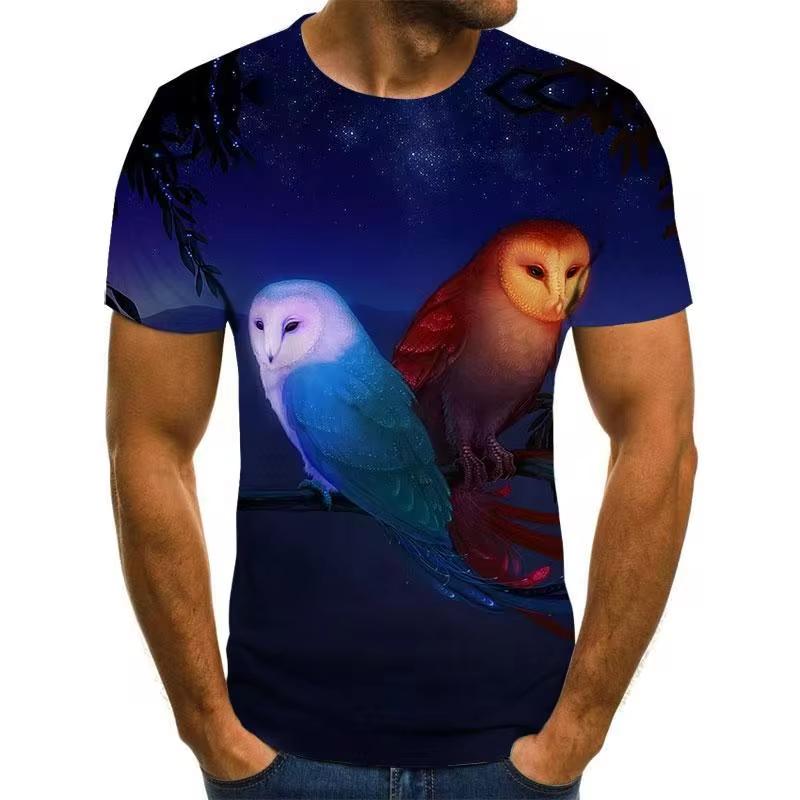 3D Printing Birds Men's T-Shirt O-neck Casual Pullover Streetwear Top Tee Outdoor Short Sleeve Sportshirt Oversized Clothing
