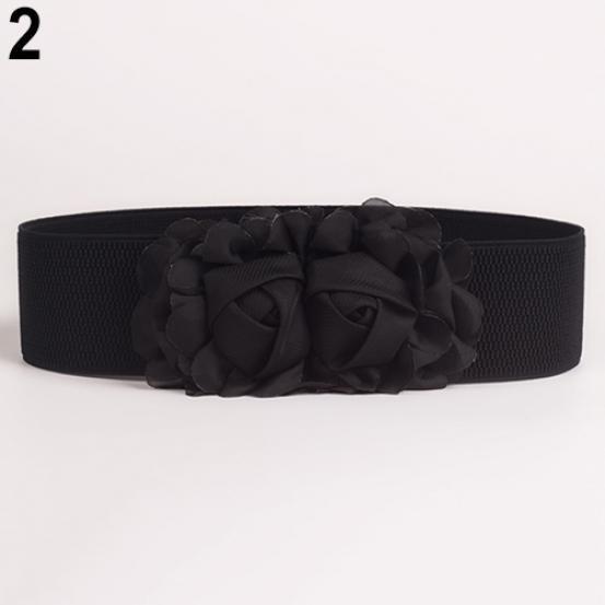 Women Girl Fashion Wide Stretch Elastic Waist Belt Solid Color Flower Waistband
