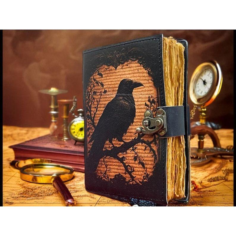 Raven Leather Grimoire •  Book of Shadows • Spell book Journal • Witchcraft Gift